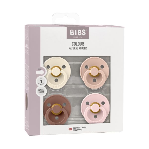 BiBs Colour Fopspeen - Rond - 4 Stuks - 0-6 Mnd - Ivory/Blush/Woodchuck/Blossom  