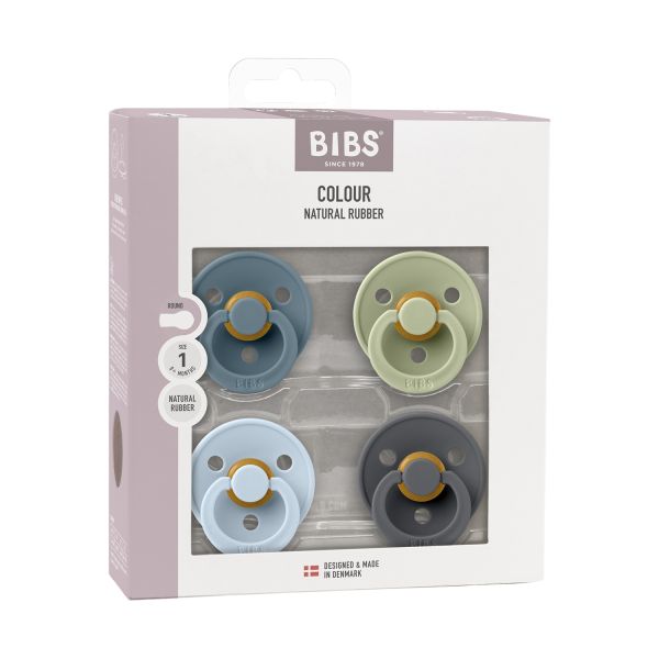 BiBs Colour Fopspeen - Rond - 4 Stuks - 0-6 Mnd - Petrol/Sage/Baby Blue/Iron BiBs Colour Fopspeen - Rond - 4 Stuks - 0-6 Mnd - Petrol/Sage/Baby Blue/Iron