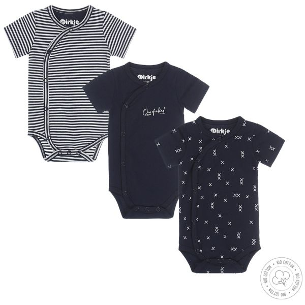 Dirkje Romper Korte Mouw 3-Pack Navy/Offwhite 62-68