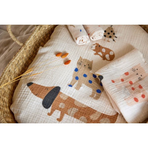 Lässig Heavenly Soft Swaddle L Little Mateys Spicy Orange 80 x 80 cm 3-Pack