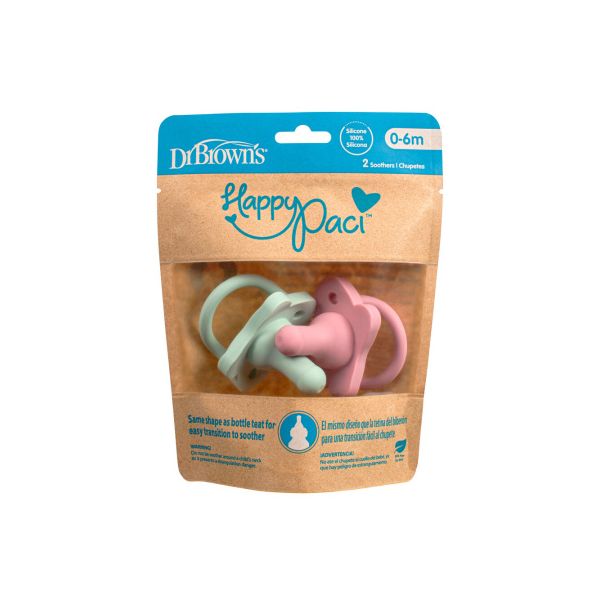 Dr. Brown's Fopspeen 0-6 mnd Siliconen HappyPaci Roze & Groen
