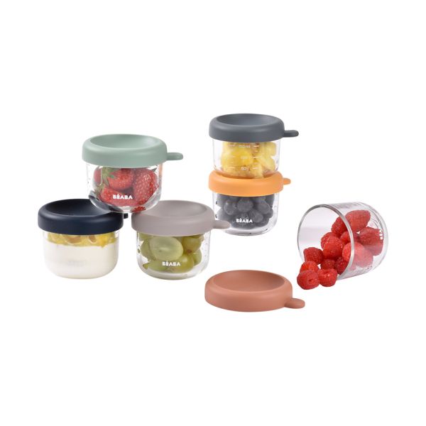 Beaba Glazen Bewaarpotje 150 ml - 6 Stuks - Color Mix