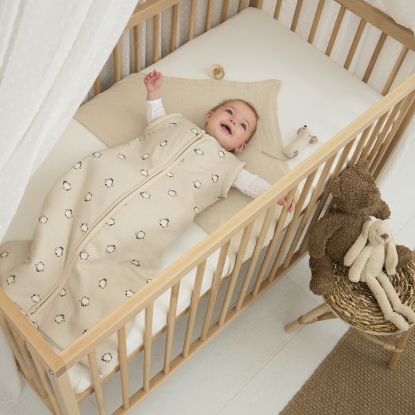 Meyco Baby Slaapzak Met Afritsbare Mouwen Penguin Soft Sand 70 cm