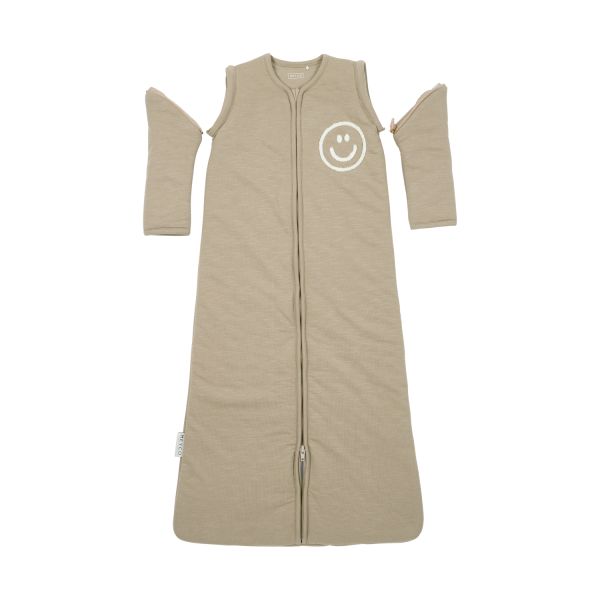Meyco Baby Smile Slaapzak Met Afritsbare mouw - 90 cm - Slub - Taupe/Offwhite