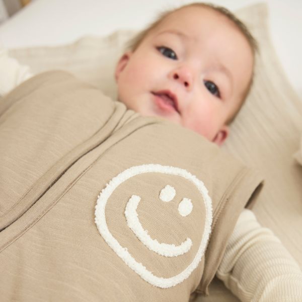 Meyco Baby Slaapzak Met Afritsbare Mouwen Slub Met Smile Applicatie Taupe / Offwhite 110 cm