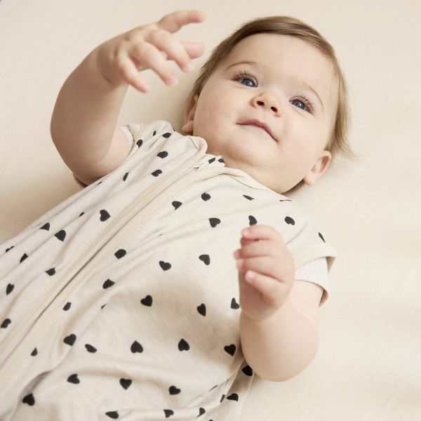 Meyco Baby Sweet Heart Zomerslaapzak - 90 cm - Soft Sand/Black