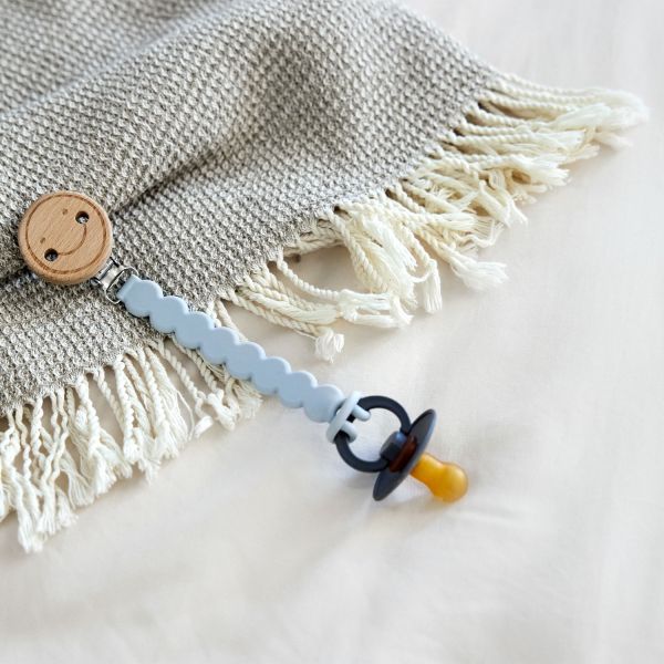 Lässig Tiny Smile Fopspeenhouder - Wood / Silicone - Powder Blue