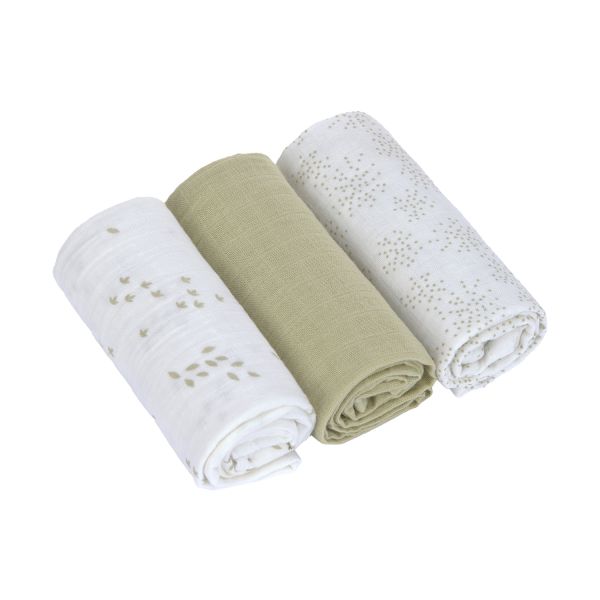 Lässig Swaddle & Burp M Multidoek - GOTS - 3pcs - 60 x 60 cm - Leave Olive / Milky