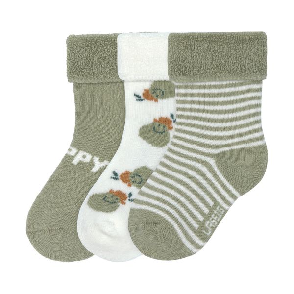 Lässig Terry Socks GOTS - 3-pack - Pear Light Khaki - Maat 15-18