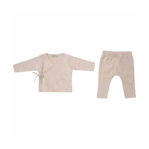 Witlof For Kids Velvet Rib Overslagtruitje + Broekje - Maat 50/56 - Soft Sand