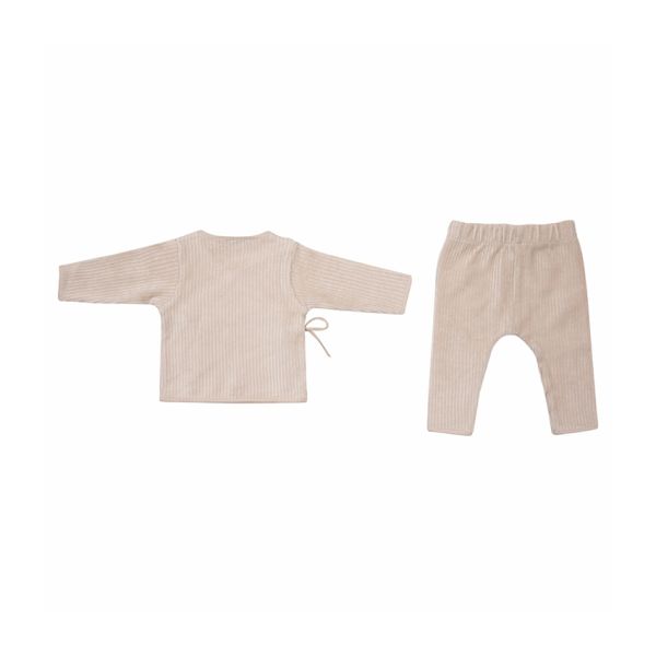 Witlof For Kids Velvet Rib Overslagtruitje + Broekje - Maat 62/68 - Soft Sand