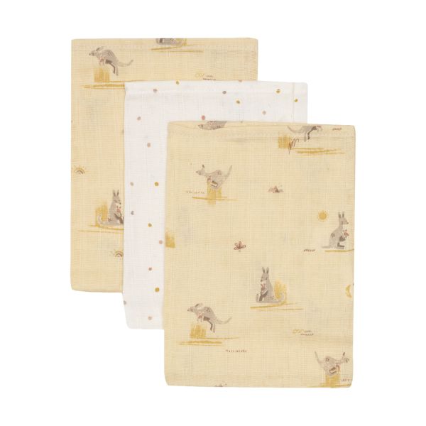 Jollein Hydrofiele Washandjes - 3 Stuks - Kangaroots Jollein Hydrofiele Washandjes - 3 Stuks - Kangaroots