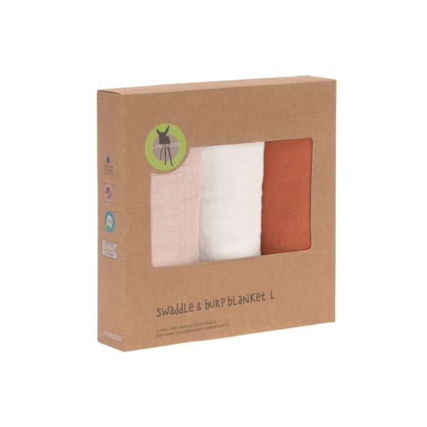 Pink/Milky/Rust Swaddle & Burp Blanket L Pink/Milky/Rust 85 x 85 cm