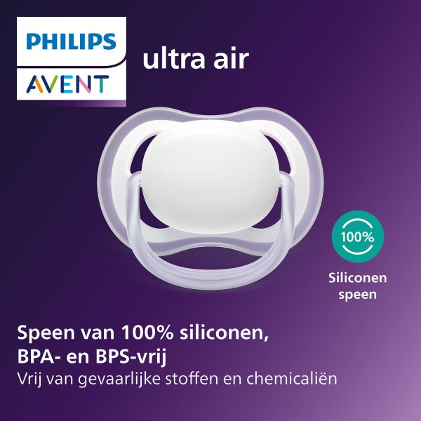 Philips Avent Ultra Air Fopspeen - 0-6 Mnd - 3 Stuks - Plant-based Philips Avent Ultra Air Fopspeen - 0-6 Mnd - 3 Stuks - Plant-based