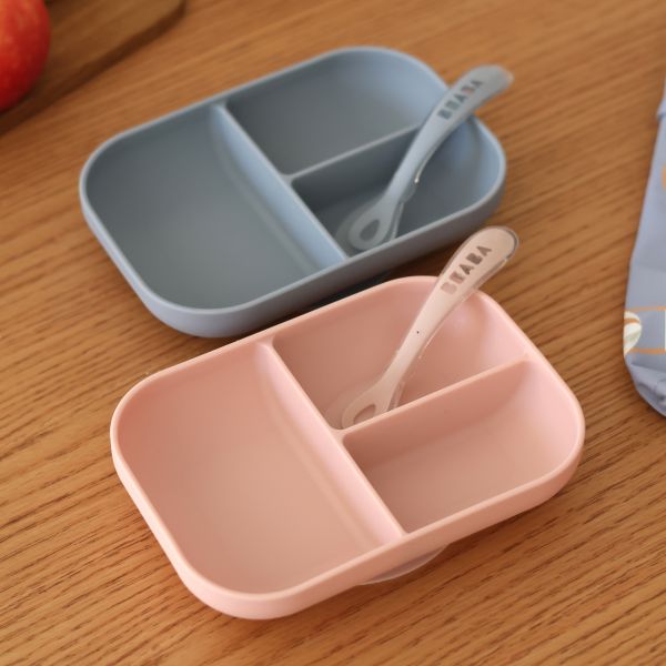 Beaba Siliconen Bord met Compartimenten + Zuignap + Lepel - Cotton Candy