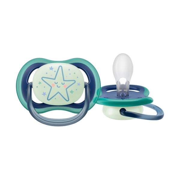 Philips Avent Glow In The Dark Ultra Air Fopspeen - Rond - 2 Stuks - 6-18 Mnd - Ster/Maan