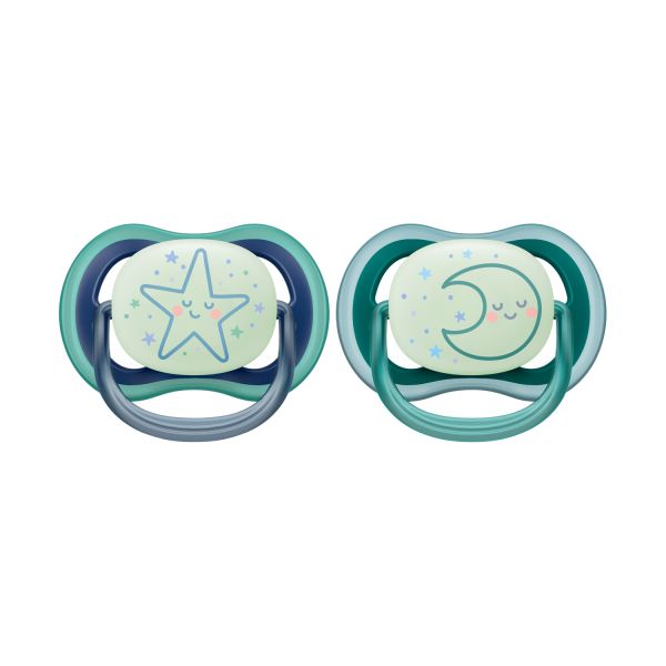 Philips Avent Glow In The Dark Ultra Air Fopspeen - Rond - 2 Stuks - 6-18 Mnd - Ster/Maan