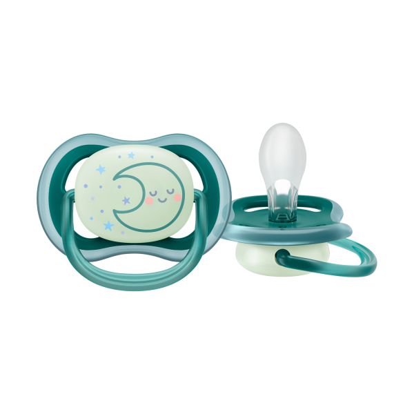 Philips Avent Glow In The Dark Ultra Air Fopspeen - Rond - 2 Stuks - 6-18 Mnd - Ster/Maan