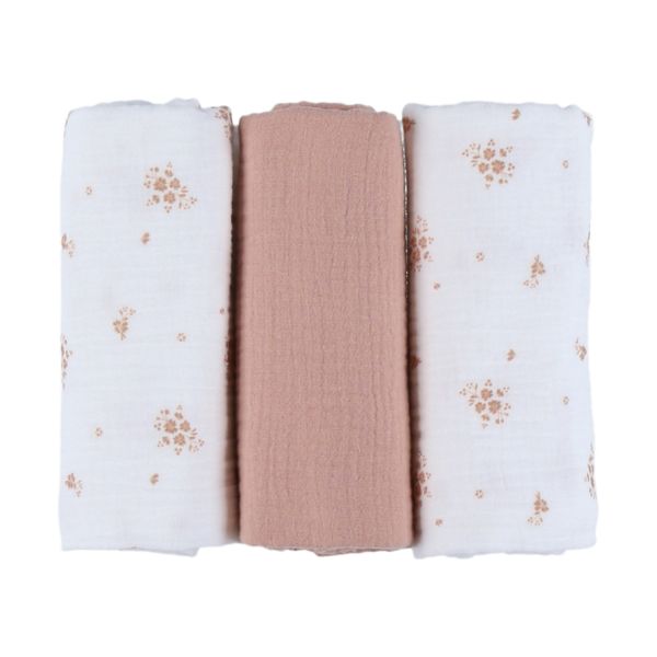 Noukie's Hydrofiele Doeken Set - Vintage Flowers - 70 x 70 cm - Wit/Roze