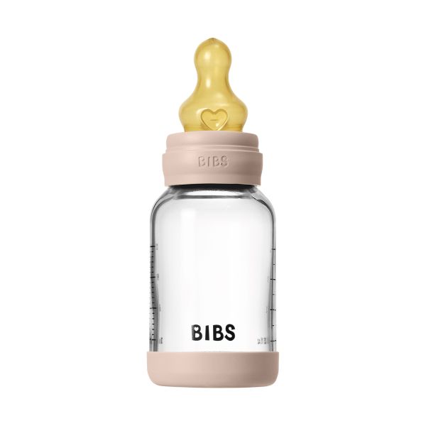 BIBS Fles - Slow Flow - Ronde Speen - 120 ml - Glas/Latex - Blush
