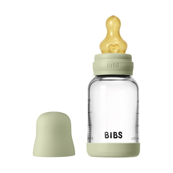 BIBS Fles - Slow Flow - Ronde Speen - 120 ml - Glas/Latex - Sage BIBS Fles - Slow Flow - Ronde Speen - 120 ml - Glas/Latex - Sage