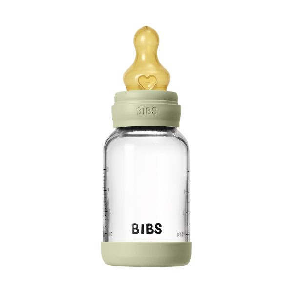 BIBS Fles - Slow Flow - Ronde Speen - 120 ml - Glas/Latex - Sage BIBS Fles - Slow Flow - Ronde Speen - 120 ml - Glas/Latex - Sage