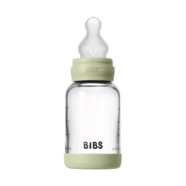 BIBS Fles - Slow Flow - Ronde Speen - 120 ml - Glas/Silicone - Sage