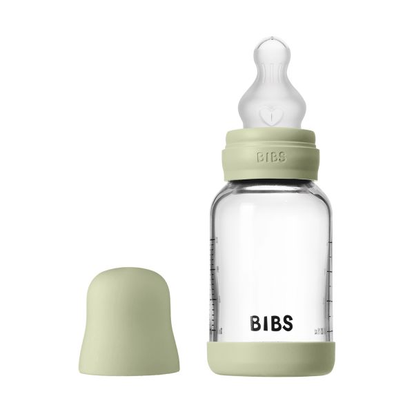 BIBS Fles - Slow Flow - Ronde Speen - 120 ml - Glas/Silicone - Sage