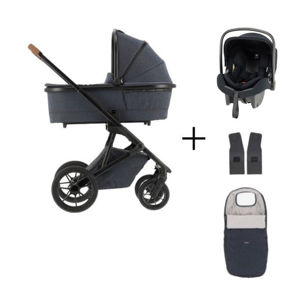 Qute Q-Rider Plus Kinderwagen - Denim Blue | Kidsriver Curve Autostoel - Black