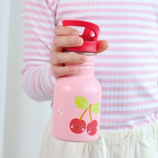 A Little Lovely Company Kleine RVS Drinkfles - Happy Cherries