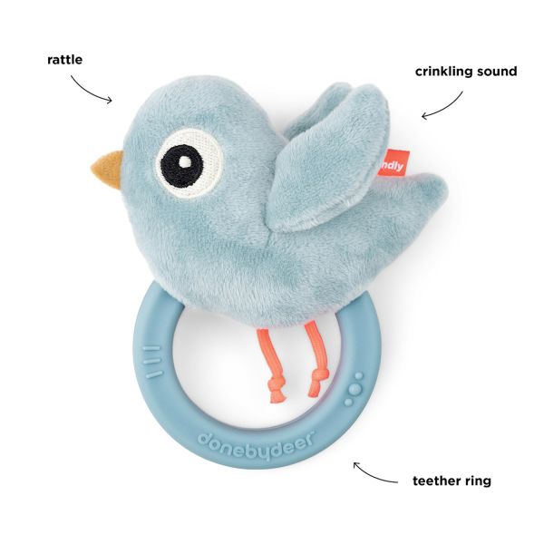 Done By Deer Sensory Ratlle With Teether Birdee Blue