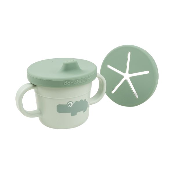Done By Deer Foodie Spout/Snack Cup Croco Green Done By Deer Foodie Spout/Snack Cup Croco Green