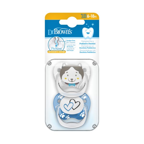 Dr. Brown's Animal Faces Fopspeen - Anatomisch - 6-12 Mnd - Blauw