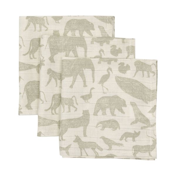 Jollein Monddoek Hydrofiel Animals Olive Green 31 x 31 cm 3-Pack