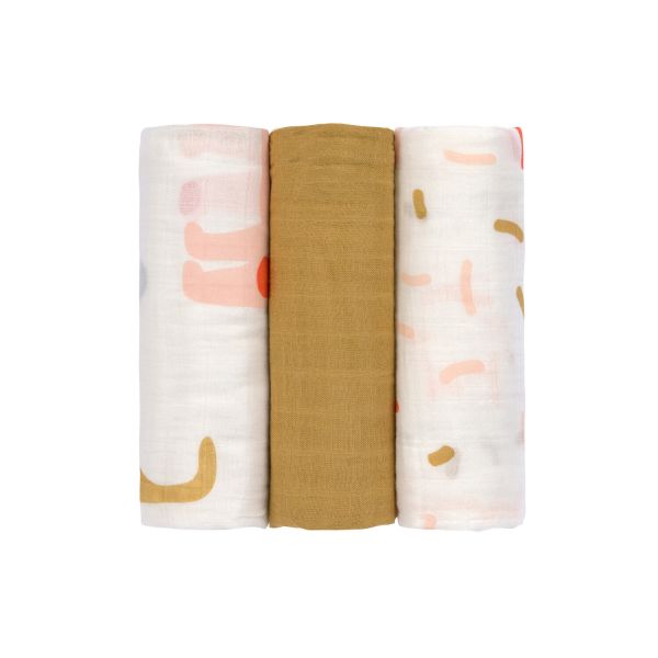 Lässig Heavenly Soft Swaddle L Little Mateys Spicy Orange 80 x 80 cm 3-Pack