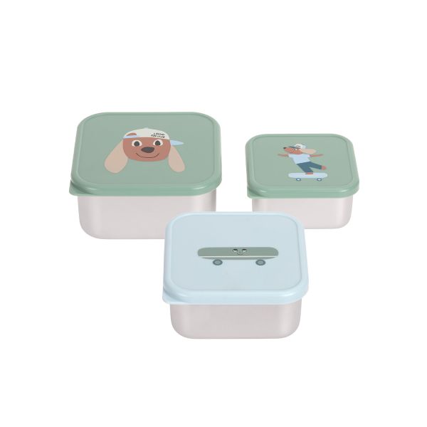 Lässig Tiny Team Dog Snackbox - 3 Stuks - Roestvrijstaal - Groen