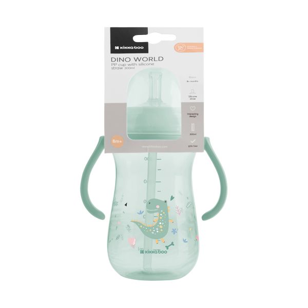 Kikkaboo Dino Wereld Beker Met Siliconen Rietje - 300ml - Mint