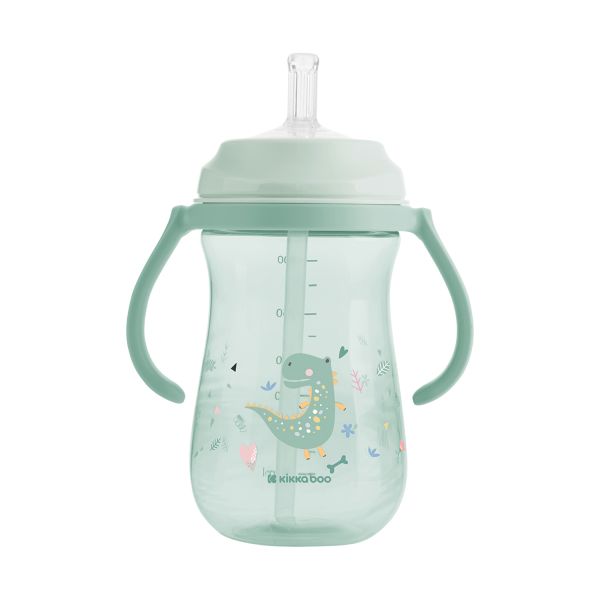 Kikkaboo Dino Wereld Beker Met Siliconen Rietje - 300ml - Mint
