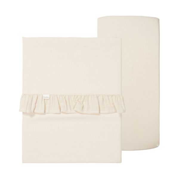 Koeka Ledikantlaken En Hoeslaken Set Ruffel Faro Warm White Koeka Ledikantlaken En Hoeslaken Set Ruffel Faro Warm White