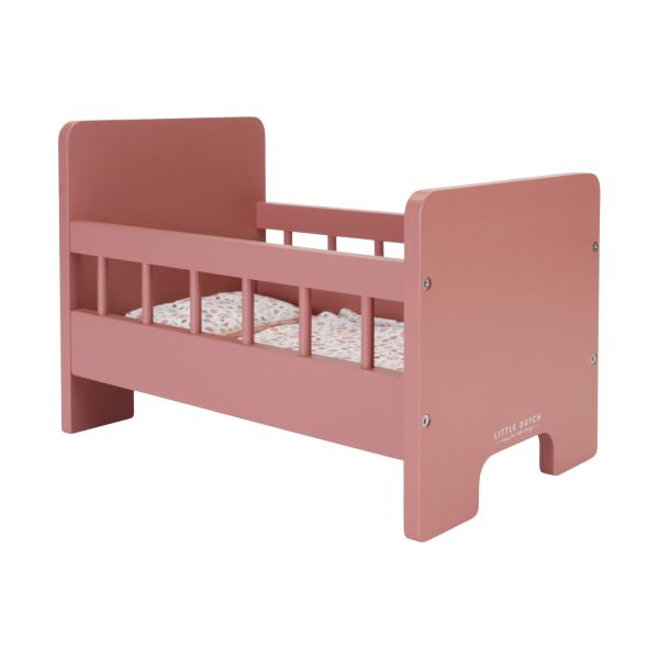 howa poppenwieg poppenbed van hout miniflowers incl. beddengoed en bedhemel 1706
