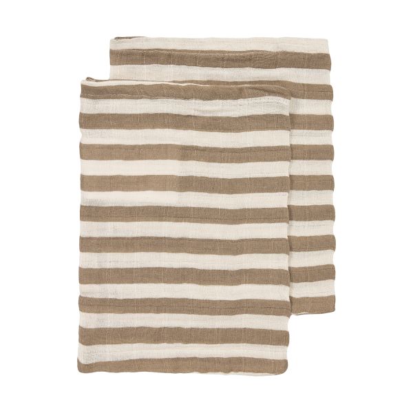 Meyco Baby Fat Stripe Washandjes - 2 Stuks - Pre-washed Hydrofiel - Taupe