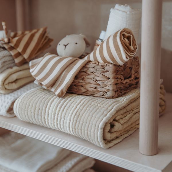 Meyco Baby Fat Stripe Washandjes - 2 Stuks - Pre-washed Hydrofiel - Taupe