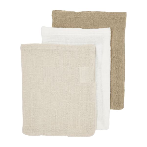 Meyco Uni Washand - Hydrofiel Pre-Washed - 3-Pack - Offwhite/Soft Sand/Taupe