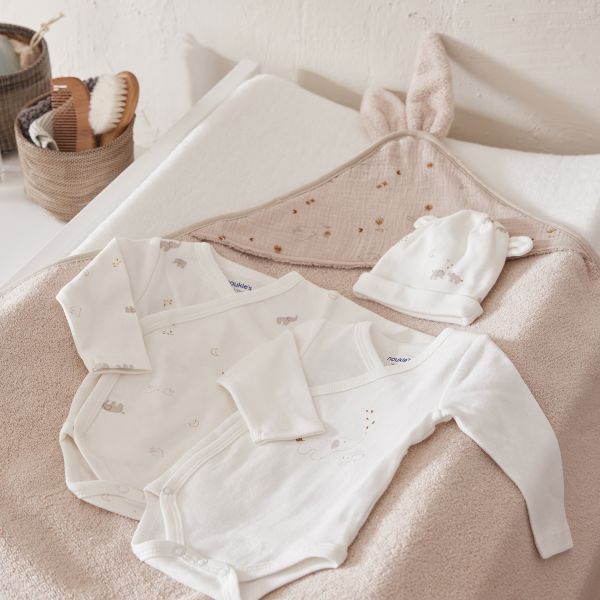 Noukie's B&M Rompers - 2 stuks - Maat 44 - Lange Mouw - Bio Katoen - Wit