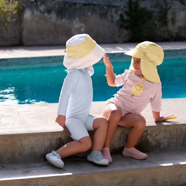 Lässig Checkerboard Vissers Hoedje - 1-3 Jaar - Yellow/Sea Salt 