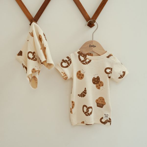 Feetje Premium Summerwear Shortama - Cosy Crumbs - Mt. 80 - Offwhite