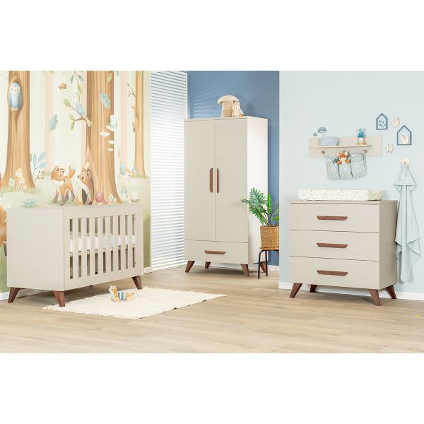 TWF Ledikant 60 x 120 - Commode 3 Laden - Hanglegkast 2 Deuren 1 Lade Salerno Walnoot