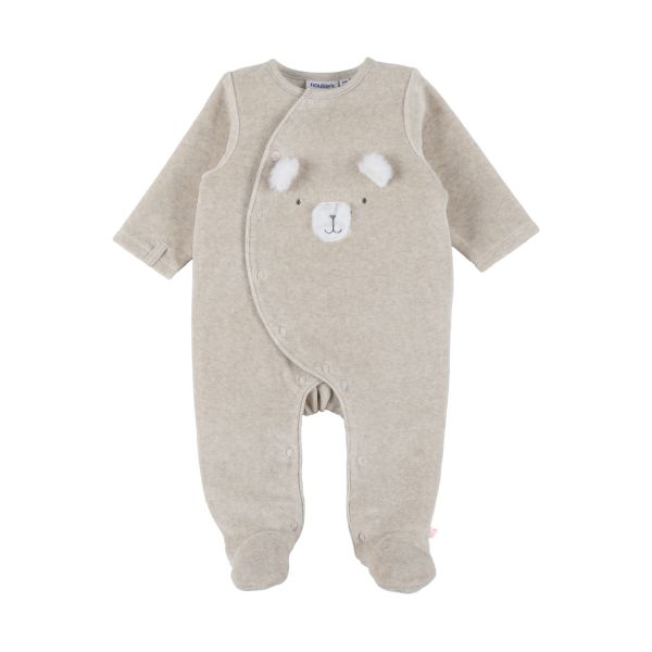 Noukie's F&O Pyjama Met Borduursel - 1 Mnd - Velours - Beige Noukie's F&O Pyjama Met Borduursel - 1 Mnd - Velours - Beige