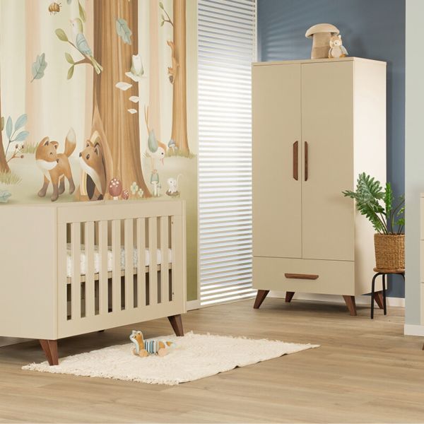 TWF Ledikant 60 x 120 - Commode 3 Laden - Hanglegkast 2 Deuren 1 Lade Salerno Walnoot