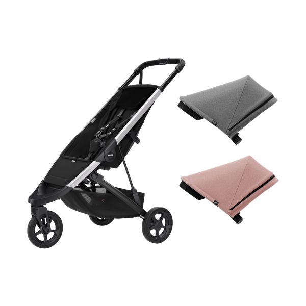 Thule Spring Buggy Black Incl. Zonnekap Grey Melange en Misty Rose Thule Spring Buggy Black Incl. Zonnekap Grey Melange en Misty Rose
